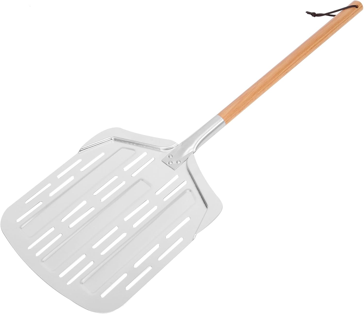 BESTOYARD Perforated Aluminum Pizza Peel with Detachable Handle, 12-inch Baking Spatula for Oven and Grill, 90cm Long Kitchen Food Scoop for Pizza and Fried Chicken Serving