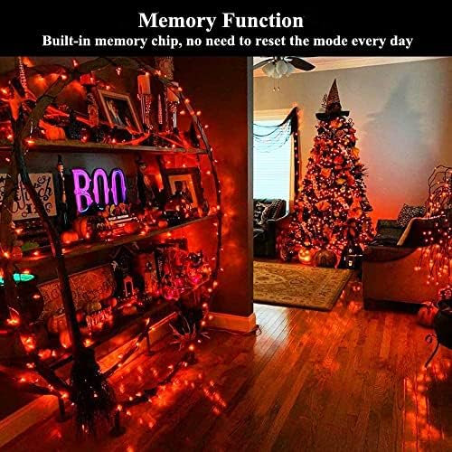 Orange Fall Lights, BrizLabs 33ft 100 LED Halloween Decor String Lights Plug in Autumn Fairy Light Indoor Outdoor 8 Modes Waterproof Lighting for Thanksgiving Christmas Bedroom Wreaths Garden Party