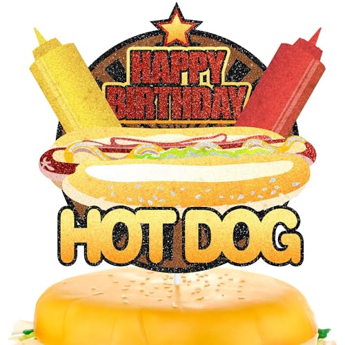 Kids' Hot Dog Themed Happy Birthday Cake Toppers 7-Piece Set - This is perfect for themed birthday parties, baby shower parties, and fast food party decorations - SugarGera