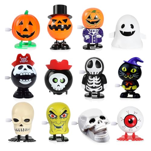 Capaneus 12 Stück Aufziehspielzeug Halloween Spielzeug Kinder, Halloween Spielzeug Wind up, Aufziehspielzeug Halloween Mitgebsel Kinder, Aufziehspielzeug Goody Bag Füllen, Stil B