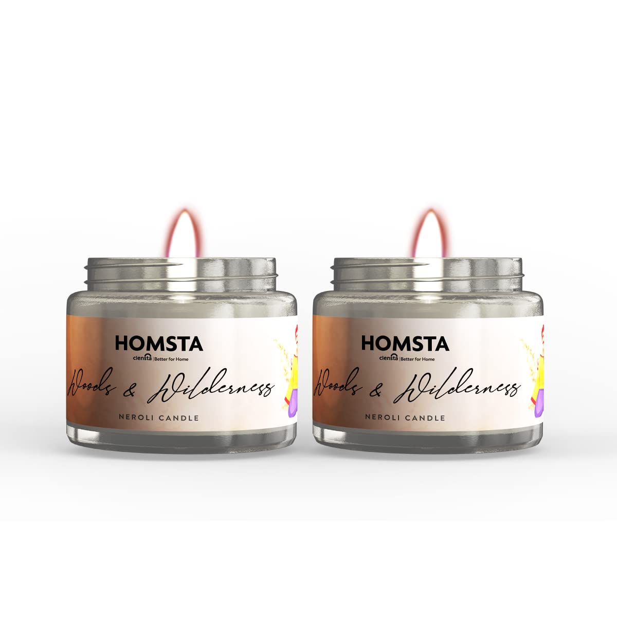 Homsta Scented Jar Candle – Woods and Wilderness | Transparent Jar | Natural Soy Candles | Premium Fragrance for Gifting, Aromatherapy & Home Décor (50 G Each | Pack of 2)
