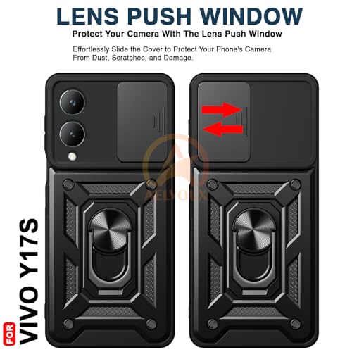 Image of Armor Bumper Back Cover Case for Vivo Y17S Rotating Camera Cover, Ring Holder & Kickstand | Heavy Duty & 360 Degree Protection Vivo Y17S Back Cover (Black)
