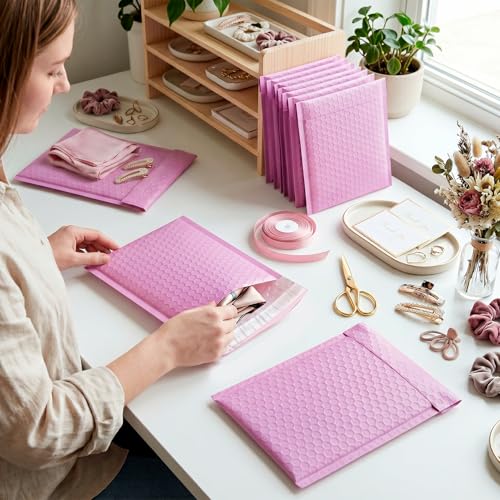 Image of Fuxury Bubble Mailers 6x10 Inch Padded Envelopes 100 Pack Usable Size 6x9 inch | Self Seal Bubble Envelopes Strong Adhesion Padded Mailers Shipping Bag for Mailing Jewelry Small Business,Pinkish Purple #0