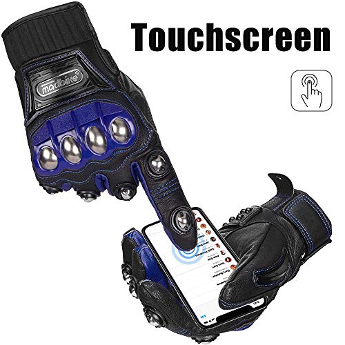 Ilm Alloy Steel Leather Hard Knuckle Touchscreen Motorcycle Bicycle Motorbike Powersports Racing Gloves (Xl, (Leather) Blue) Model 10Cl #TOP1