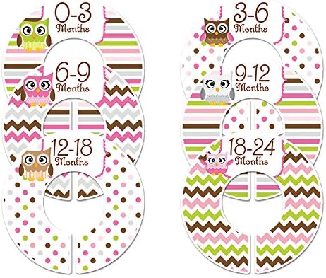 Closet Doodles C195 Owl Girl Baby Clothing Dividers Set of 6 Fits 1.25inch Rod