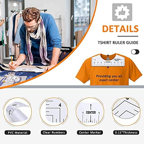 T Shirt Ruler Guide Set Tshirt Rulers Tool V-Neck Alignment Tool Assorted T-Shirt DIY Vinyl Printing Rulers Measure for Heat Press T-Shirt Center Design Round Neck Adult Youth Children