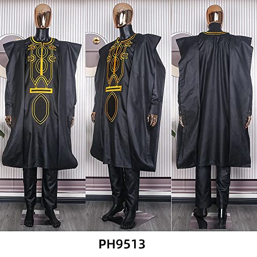 HD Traditional African Boubou Caftan Attire for Man Nigerian Mens Clothing Rhinstone Black Agbada Broder Dashiki Set 3XL2