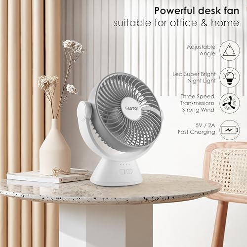 Gesto 7.8 Inch Rechargeable Table Fan - Grey/Green - Image 3