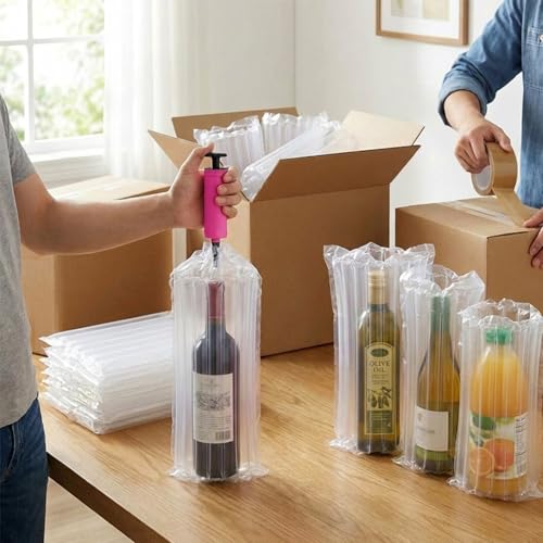 50pcs Weinflaschenschoner für Reisen, aufblasbare Luftpolsterung mit Pumpe und wiederverwendbar, sicher für Gepäck und Transport im Flugzeug (50pcs)