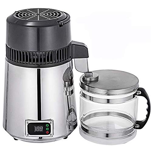 JIXIN Máquina Para Hacer Agua Destilada De Acero Inoxidable De 750 W, Destilador De Agua Para Encimera, 1,1 Galones / 4 L, Filtro Purificador Con Colección De Vidrio