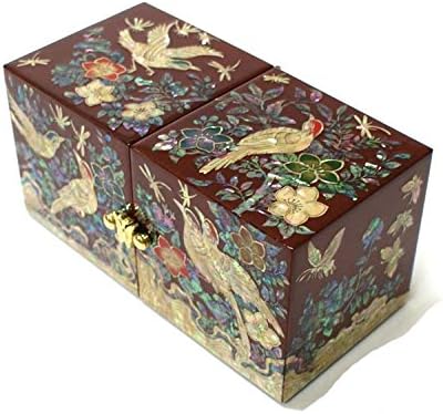 Mother of Pearl Ume Flower & Birds Pattern Jewelry Box Display Nacre Jewellry Case,trinket Gift