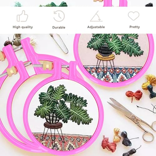 Image of 3pcs Plastic Embroidery Hoops Set, Cross Stitch Circle Hoop Embroidery Circle Ring for Embroidery and Cross Stitch Random Color(3in)