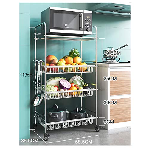 Küche Gemüse Rack Boden Typ 304 Edelstahl Thick Mehrschichtige Wheeled Obst Lagerung Korb Gemüse Rack (Größe : 113cm×36.5cm×58.5cm)