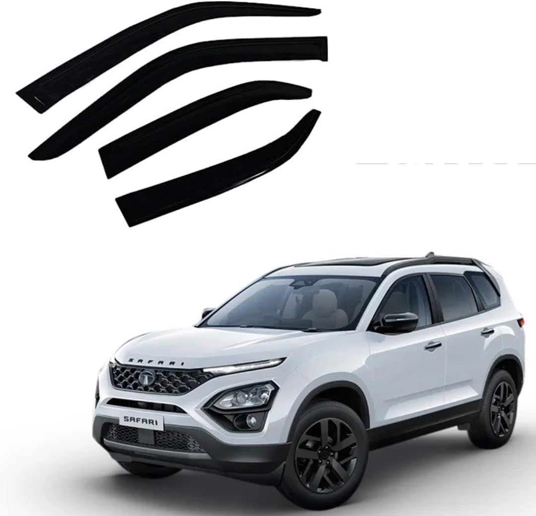 Front Rear Left and Right Unbreakable Door Window Visor Wind Rain Guard Deflector Trim Compatible with Tata Safari (2021Onwards)