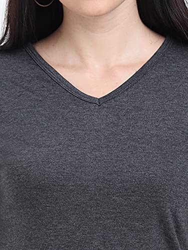 Image of FLEXIMAA Women's Cotton Plain V Neck Half Sleeve T-Shirt