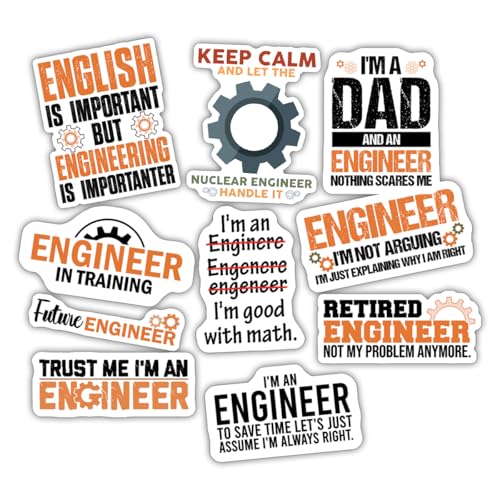 10pcs Engineer Sticker Sheet, Clever Cute Vinyl Decals for Engineering Students, Professionals, and...