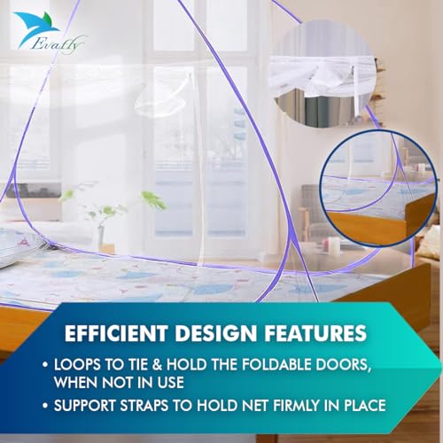Image of Evafly Mosquito Net for Single Bed with Heart Design | Premium Polyester Mesh | Foldable Pop Up Bed Net | Fine Mesh Protection from Mosquitoes & Insects | Easy Setup, Washable | Purple