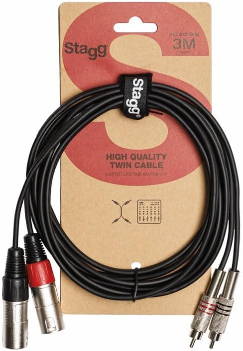 STC3CMXM Male XLR to Male RCA Twin Cable, Black - 10ft.