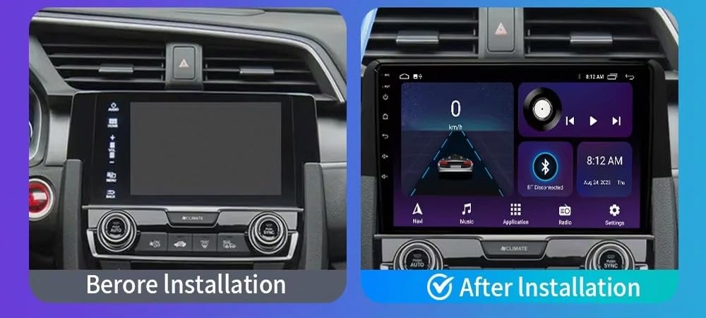 Touchscreen Auto Radio per Honda Civic 10 FC FK 2015-2021 Wireless Carplay Android Auto Stereo Bluetooth Ips con Pantalla Táctil con Gps Navigatore/Swc/Mirror, 4 Nucleo 1G+32G