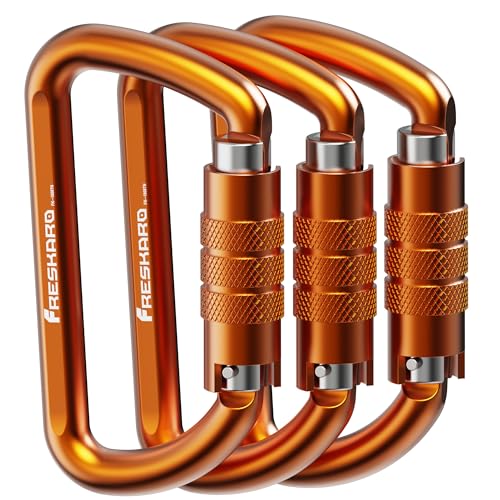 Image of FresKaro 3inch 12kN-2698lbs Auto Locking Carabiner Clips, Solid D Shape, Heavy Duty 7075 Aluminum, Lightweight 1.09oz, Rust Proof, for Hammock, Hiking, Dog Leash, Keychain etc., Multi-Colors