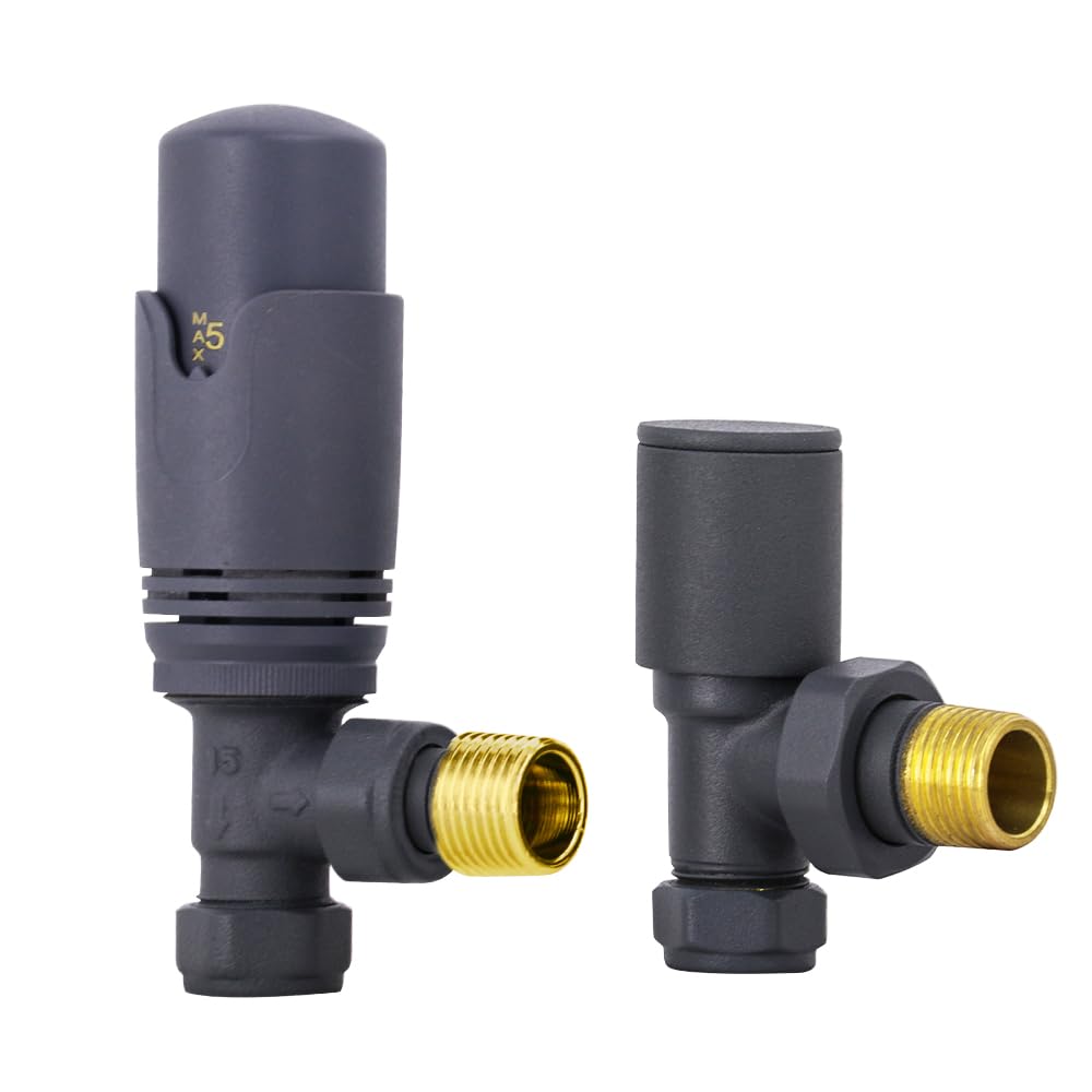 Nrg Anthracite 15Mm Angled Thermostatic Radiator Valve Trv With Manual Valve