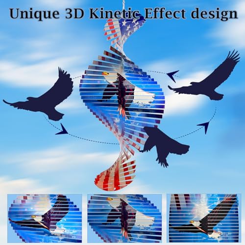 Aoedelyart Wind Spinners Outdoor Creates a Soaring Eagle Effect, 3D American Flag Eagle Wind Spinner Hanging Independence Day/Memorial Day Decorations,Gifts for Men/Women,15in Garden Decor,Yard Art by Aoedelyart - Used condition - Image 2