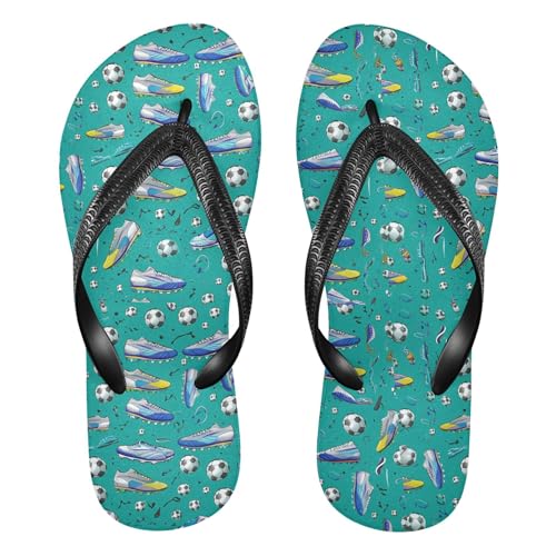 Burbuja Soccer Cleats Balls on Teal Flip Flops for Women Men, Soft Thong Sandals Rubber Slippers for Pool Beach Essentials