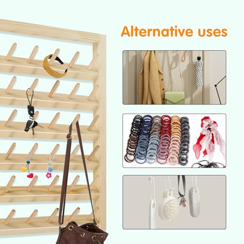 Image of 2 Pack Wooden Thread Holder - 54 Spool Wall Mounted Rack With Screws for Sewing and Embroidery Threads, Hair Bands - Multi-Purpose Organizer (US)