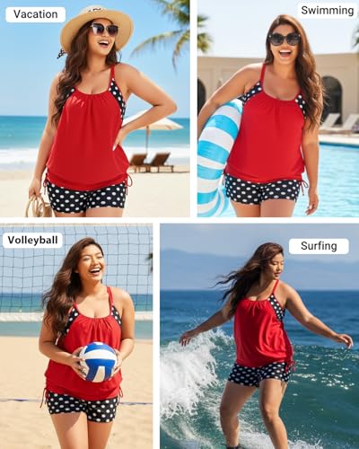 Image of Holipick Plus Size Tankini Swimsuits for Women Two Piece Tummy Control Bathing Suit Blouson Tankini Top with Shorts