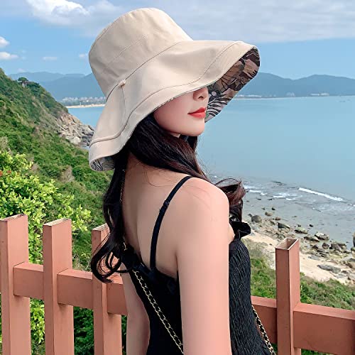 Huamulan Summer Sun Hat For Women,Metal Wired Edge, Reversible Wide Brim Cotton Blend Boho Beach Hat With Floral & Solid Color Design, Windproof Chin Cord String - Perfect For Travel & Vacation #TOP1