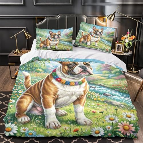 Linge de lit bouledogue terrier 200x200 avec drap de couette 3D enfant et adolescent