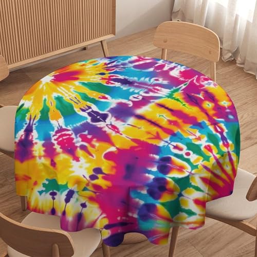 Tie Dye Tablecloth, Boho Rainbow Abstract Spiral Colorful Mandala Pattern Print Round Table Cloth for Dining Room Kitchen Party Patio Indoor 36x36in