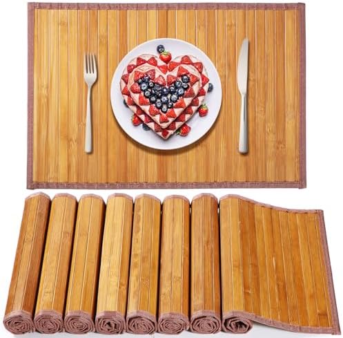 Amazon.com: Pickmesh Bamboo Placemats Set of 6, Bamboo Table Mats Set with Fabric Border,18'' x ...