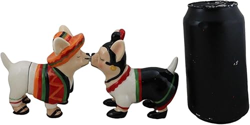 Miniatura 4 de Ebros Chi Chi Chi Kissing Mexicano Chihuahua Mascota Perro con sombrero y serape pareja salero y pimentero Set de figuras de cerámica para fiesta,