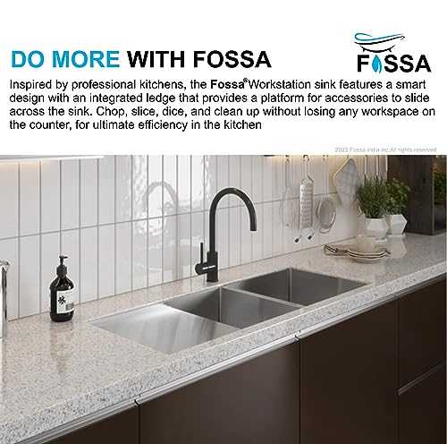 Image of Fossa 45 inchx20 inchx10 inch Inch Double Bowl With Drain Board Premium Stainless Steel Handmade Kitchen Sink (Matte Finish) Silver