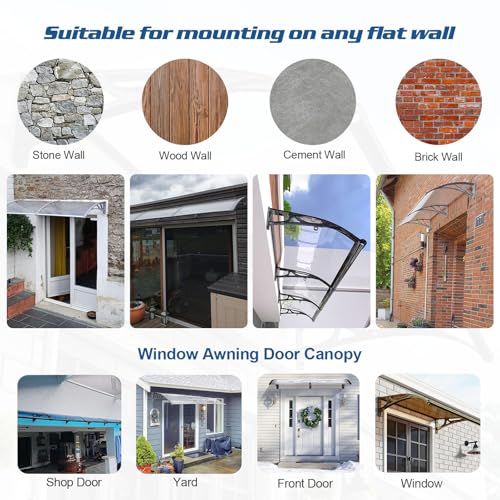 Awning for Door Entrance,Awnings for Doors,UPF 50+,Window Awnings Exterior,Aluminum Alloy Bracket,Polycarbonate Front Door Canopy for Sun Shutter,UV,Rain,Snow Protection