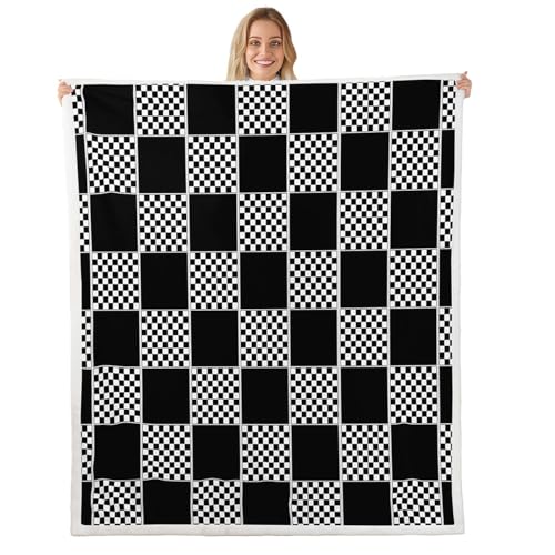 Image of Erosebridal Initial Letter C Sherpa Blanket Pink and White Checkered Fuzzy Plush Throw Cute Monogram Plaid Fleece Blanket for Kids Girls Women,Kawaii Gingham Grids Decor for Bed Couch 40 inchx50 inch