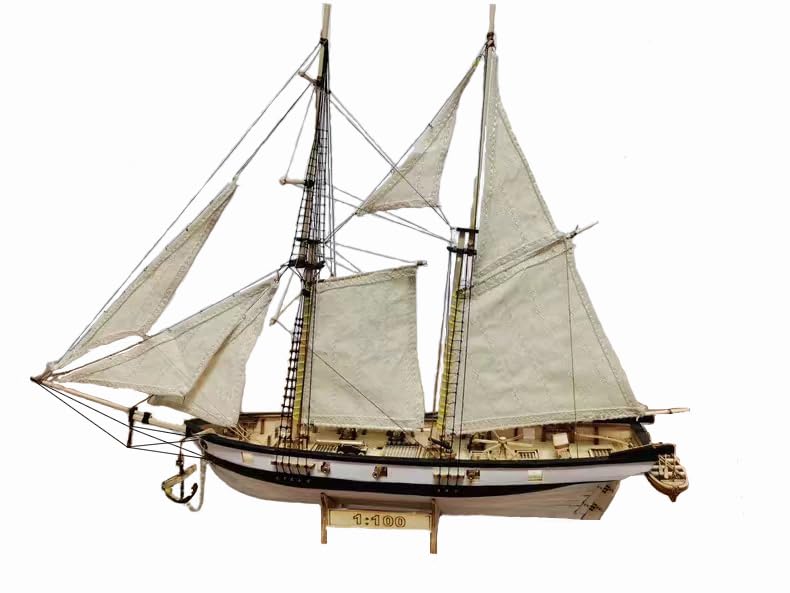 modellife Wood Ship Model Building Kits - Halcon 1840 CNC Brass Cannons Luxurious Sailboat English Instruction (Retro Cannon)