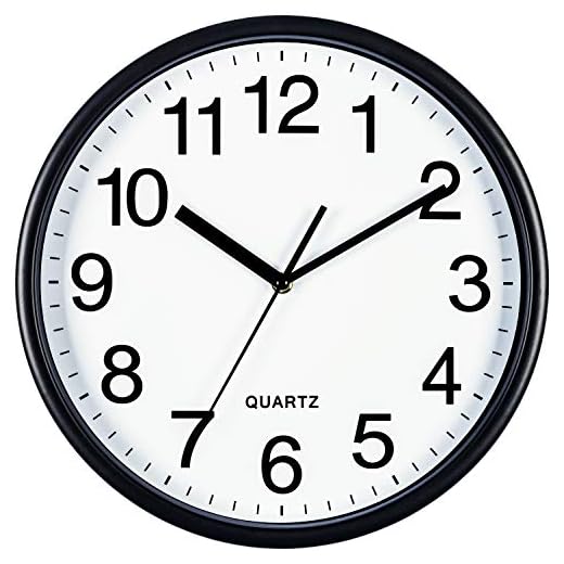 Bernhard Products Black Wall Clock, Large 13-Inch Silent Non Ticking Quartz Battery Operated Round Easy to Read Classroom/Home/School/Office Clock