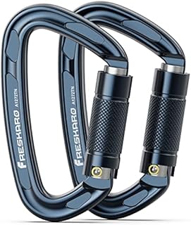 FresKaro CE and UIAA Certified Climbing Carabiners, 25kN/2550kg, Twist Lock, Suit for Rock Climbing, Rappelling, Camping, Dog Leash, Hammock, Swing, Yoga etc, D Shaped, Large Size, Black and Spacegray