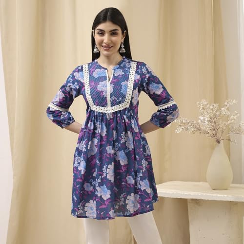 Image of BIBA Women Cotton Straight Fit A Line Printed Kurti