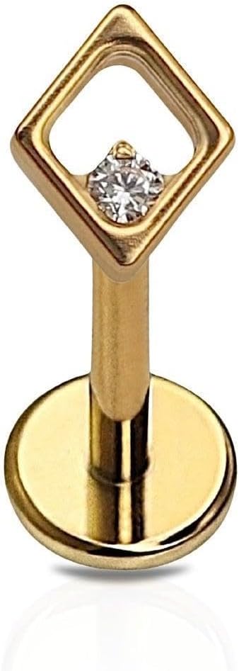 Cords Club Flat Back Stud – Single Gold Plated Titanium Earring with Push Pin for Sensitive Ears — (Single Earring)