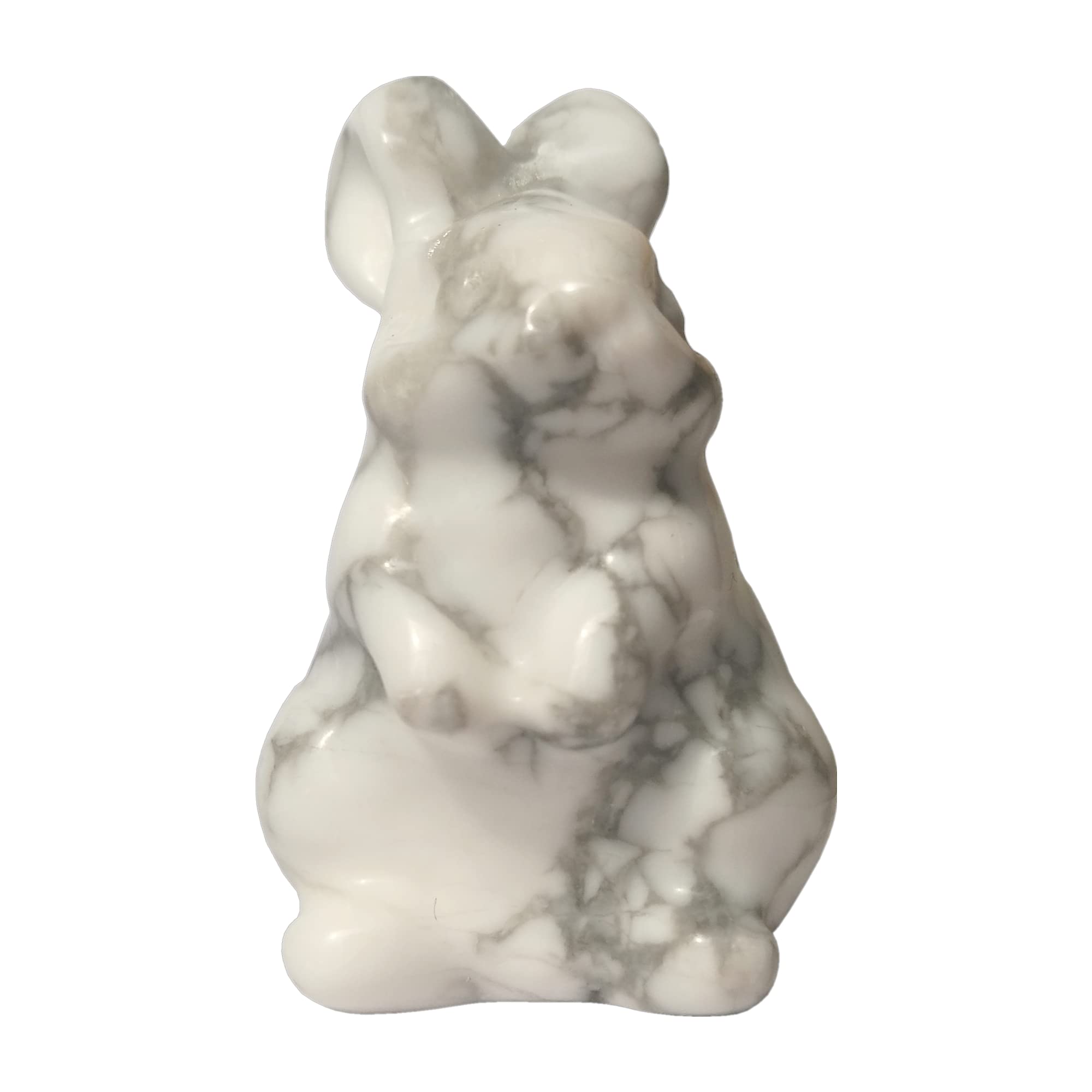 Manekieko Natural White Howlite Turquoise Hand Carved Rabbit Statue,38mm Crystals and Healing Stones Animal Figurines Gemstone