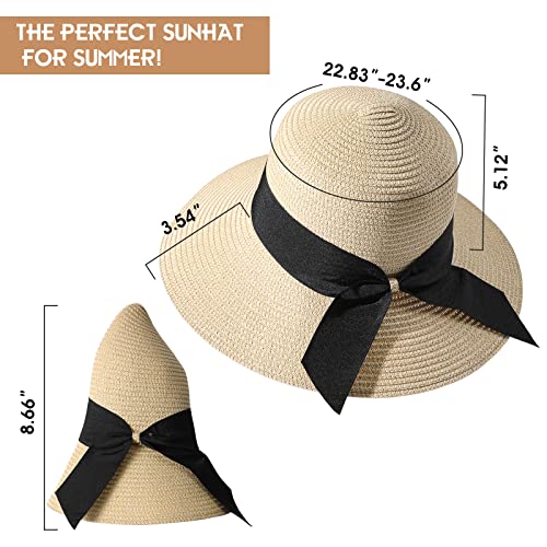 Image of Beach Sun Straw Hats for Women, UPF 50+ UV Sun Protection Wide Brim Summer Straw Hat Foldable Packable Roll up Cap