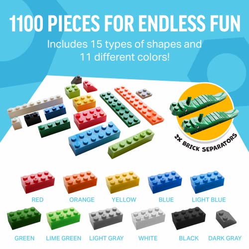 Brickyard Building Blocks 1,100 Piece Building Bricks Toy - Bulk Block Set With 154 Roof Pieces, 2 Free Brick Separators, Compatible With Lego #TOP2