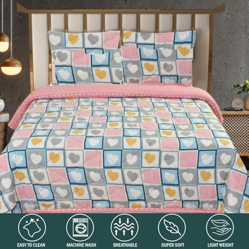 Image of Akshya 180 TC Quilted 100% Cotton Bedsheet | King Size Double Bed | All Season Flat Bed Sheet | Supersoft Bedding Bedcover Set with 2 Pillow Covers