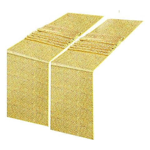 HMQIANG 2 Pack Gold Table Runners Sequin Table Runner 12 x 72 inch Shiny Table Linen Glittery Party Gold Runner for Christmas Wedding Birthday Cover