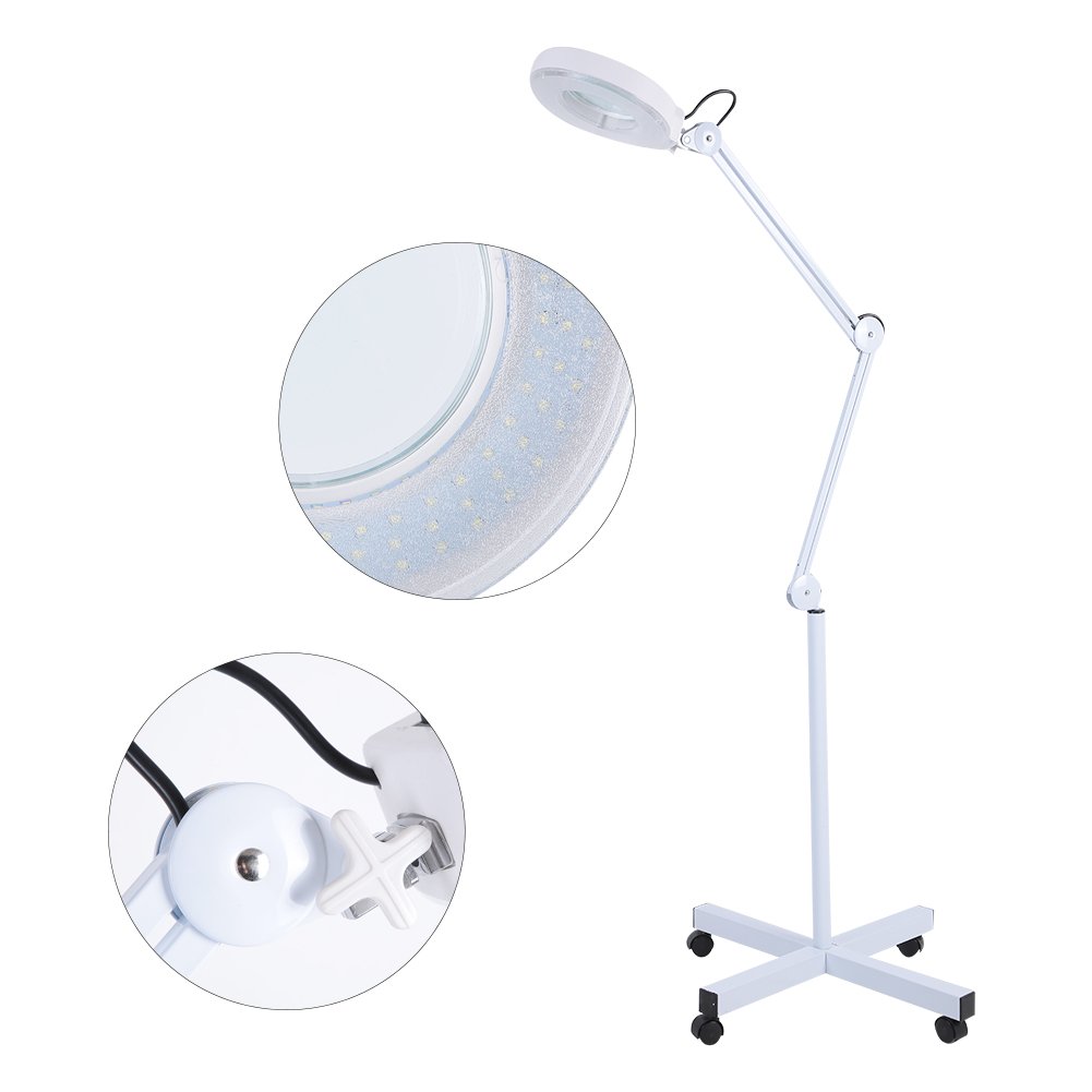 Lupa de 5 dioptrías con 5 aumentos con LED y Ruedas, luz para cosmetólogos, Laboratorios y Trabajos de precisión, 220-240 V, Color