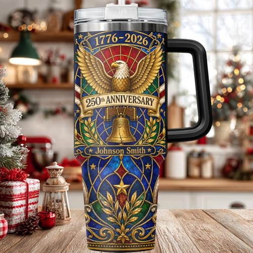 Image of Personalized 250th Anniversary Of America Tumbler - Custom Patriotic USA Flag 1776-2026 Gifts - US Eagle Freedom Cup 40oz A4 - American Independence Celebration Gifts For Men Women