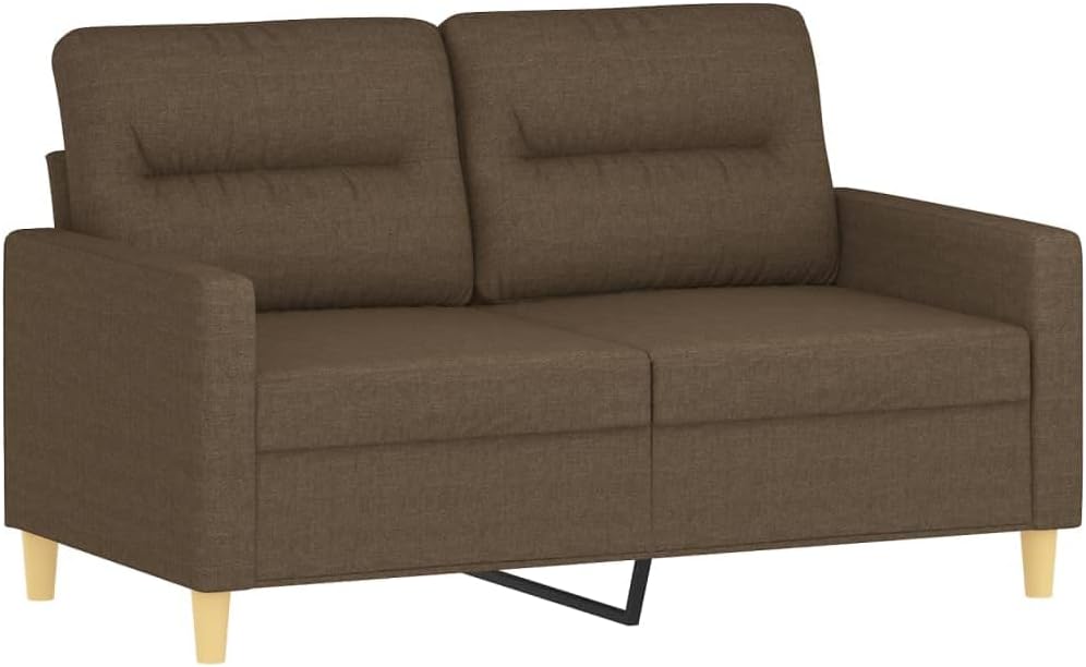 vidaXL Sofá de 2 Plazas Cojines Asiento Respaldo Sillón Salón Sala de Estar Acolchado Almohada Reclinable Patas de Tela Marrón 120 cm